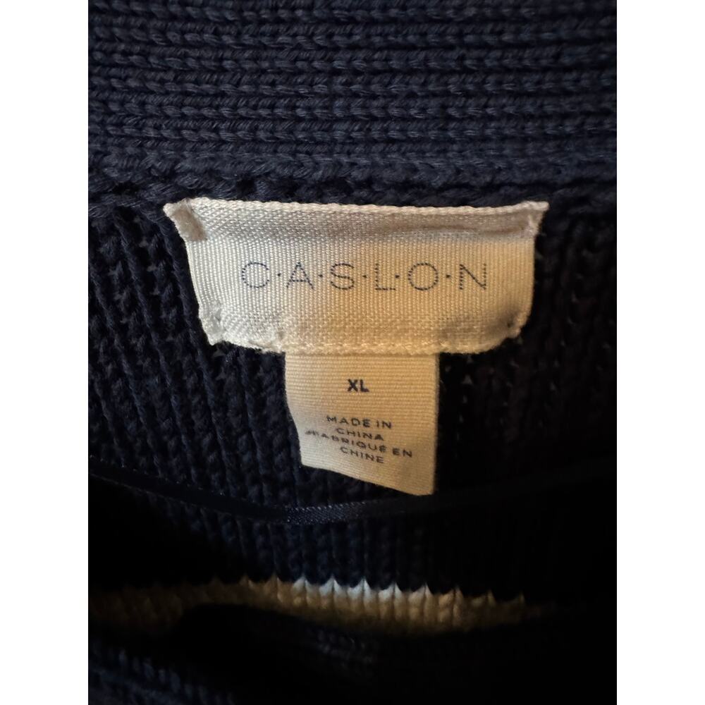 Caslon Stripe Pima Cotton Cardigan - Blue White - XL (New) - Picture 2 of 4